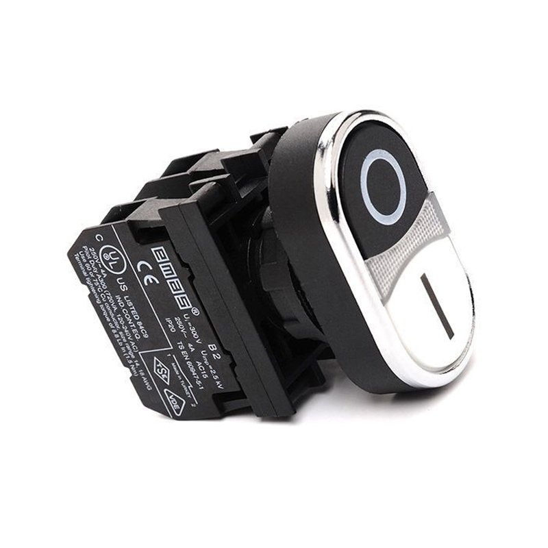 Emas B102K20HB Siyah, Beyaz Çiftli Kumanda Butonu 1 NA 1 NK