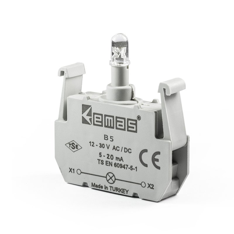 Emas B5 Beyaz Ledli Sinyal Blok Butonu 12-30V AC/DC