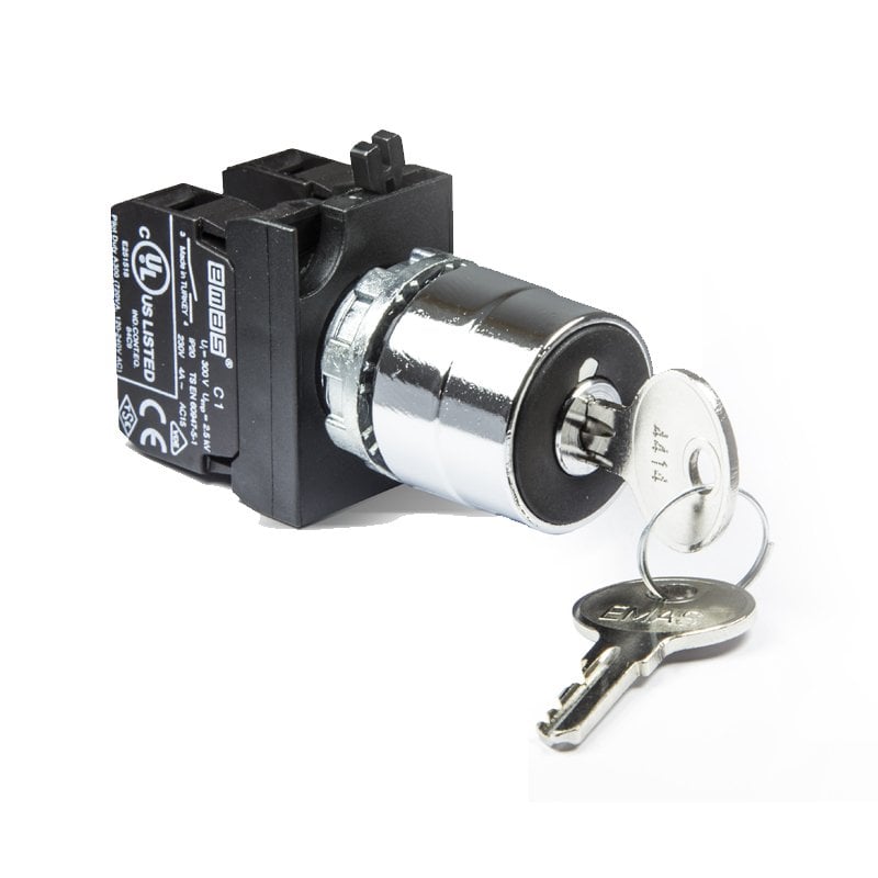 Emas CM102AA20 Siyah Metal Gövdeli Anahtarlı Kalıcı 1 NA 1 NK Buton