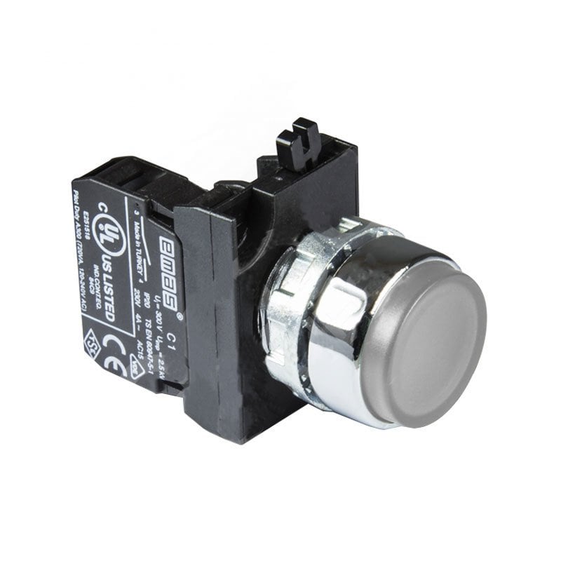 Emas CM102HB 1 NA 1NK Beyaz Çıkık Yaylı Kumanda Butonu