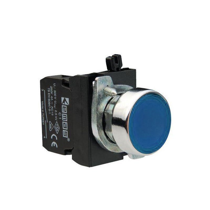 Emas CM202DM 2 NK Mavi Düz Yaylı Kumanda Butonu