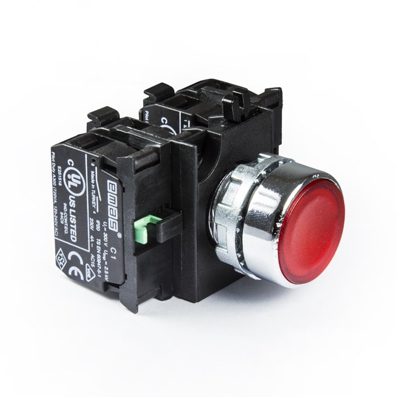 Emas CM305DK Metal Gövdeli Kumanda Butonu Kırmızı 2 NA 2 NK