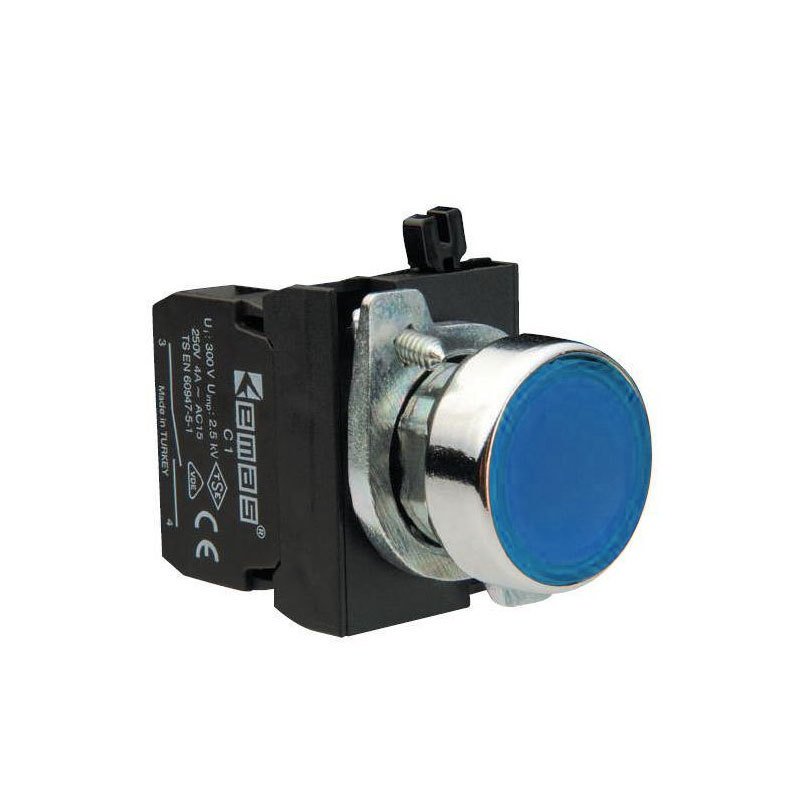 Emas CM305DM 2 NA 2 NK Mavi Düz Yaylı Kumanda Butonu