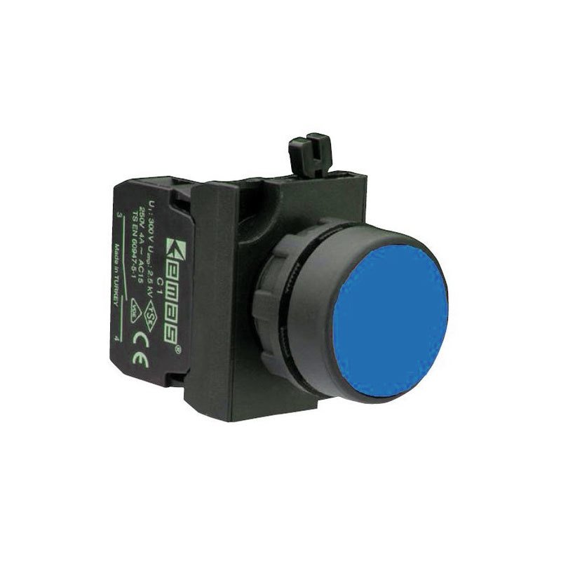 Emas CP100DM 1 NA Mavi Düz Yaylı Kumanda Butonu